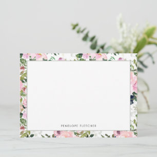 Elegant Greenery Floral Border Modern Note Card