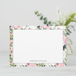 Elegant Greenery Floral Border Modern Note Card