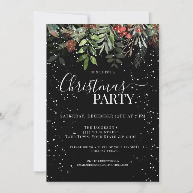 Elegant Greenery Floral Christmas Holiday Party Invitation (Front)