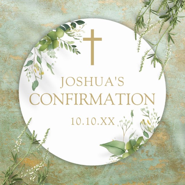 Elegant Greenery Floral Confirmation Favor Classic Round Sticker (Elegant Greenery Floral Confirmation Favor Classic Round Sticker)