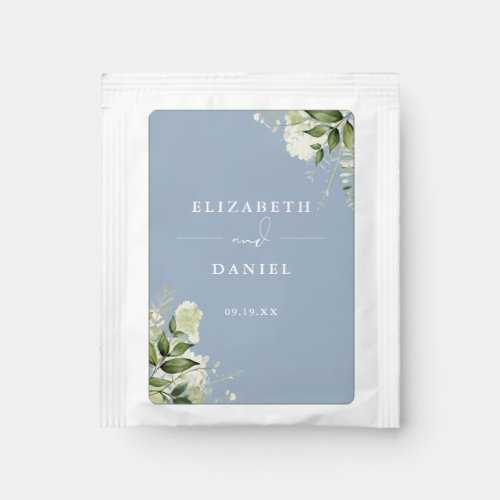 Elegant Greenery Floral Dusty Blue Wedding Favor Tea Bag Drink Mix