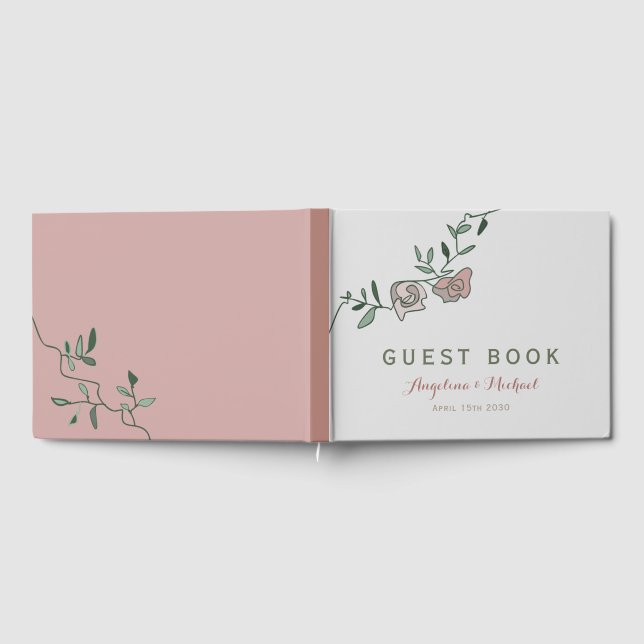 Elegant Greenery Floral Dusty Rose Wedding Guest Book (Full)