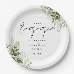 Elegant Greenery Floral Engagement Party Paper Plates