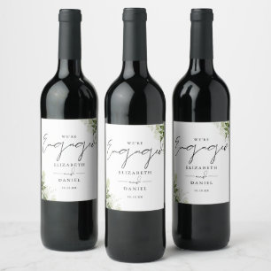 Elegant Greenery Floral Engagement Party Wine Label