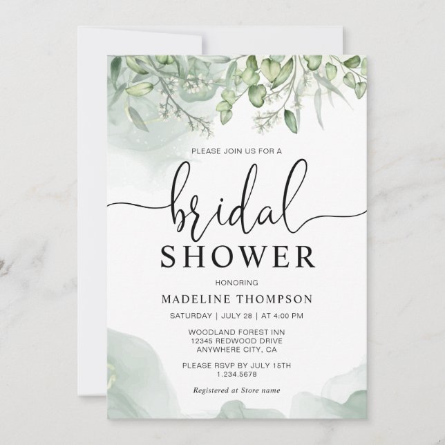 Elegant Greenery Floral Eucalyptus Bridal Shower I Invitation (Front)