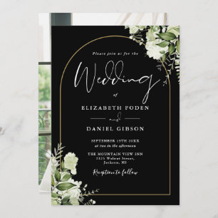 Elegant Greenery Floral Gold Arch Photo Wedding Invitation