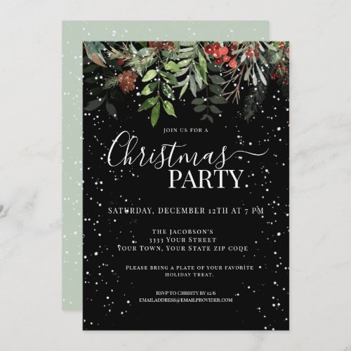 Elegant Greenery Floral Holiday Christmas Party Invitation