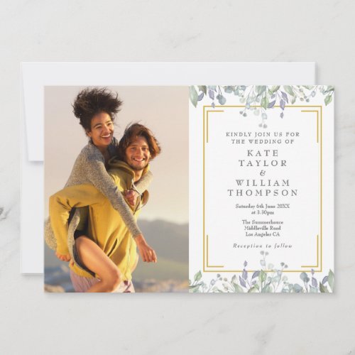 Elegant Greenery Floral Photo QR Code Wedding Invitation