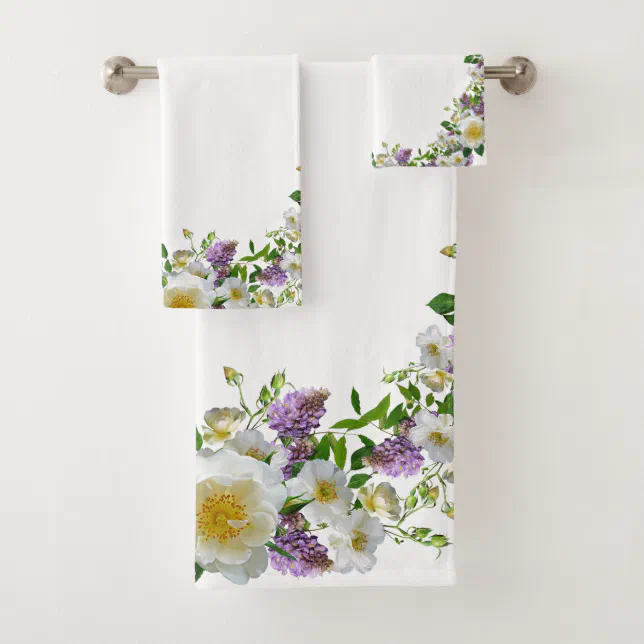 Elegant Greenery Floral Purple Yellow Bath Towel Set Zazzle