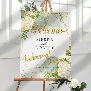 Elegant Greenery Floral Rehearsal Dinner Sign