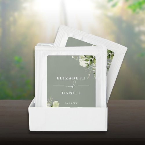 Elegant Greenery Floral Sage Green Wedding Favor Tea Bag Drink Mix