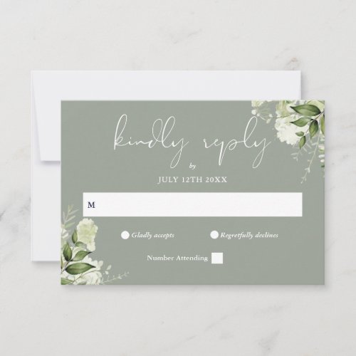 Elegant Greenery Floral Sage Green Wedding RSVP Card