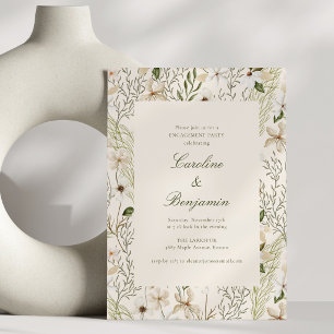 Elegant Greenery Floral Script Engagement Party Invitation