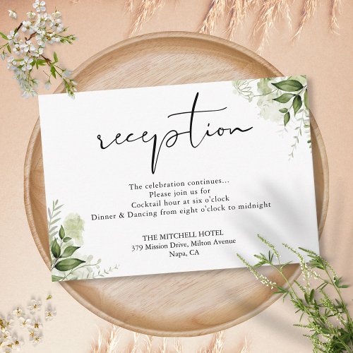 Elegant Greenery Floral Script Wedding Reception Enclosure Card