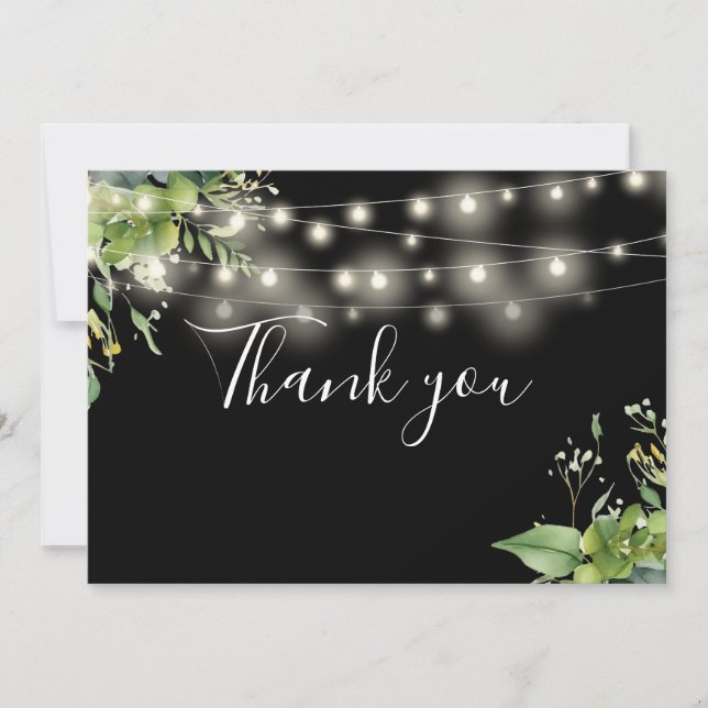 Elegant Greenery Floral String Lights Thank You Card (Front)