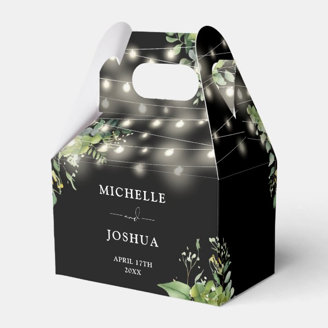 Elegant Greenery Floral String Lights Wedding Favor Boxes (Back Side)