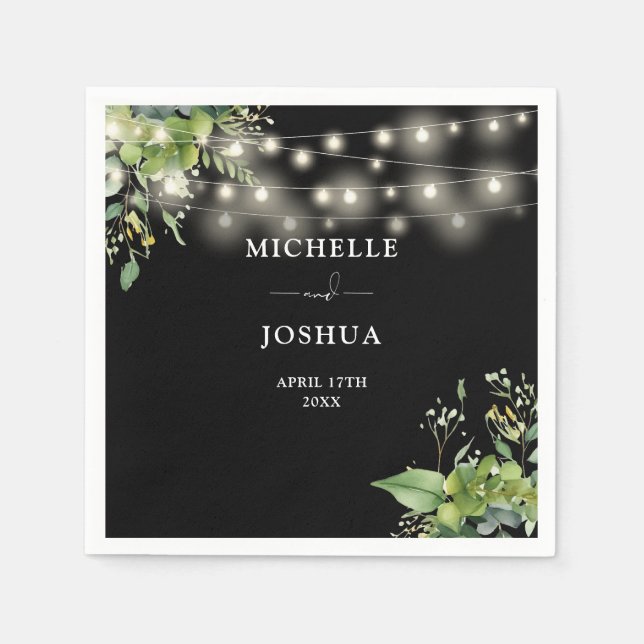 Elegant Greenery Floral String Lights Wedding Napkins (Front)