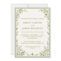 Elegant Greenery Floral Striped Wedding Invitation