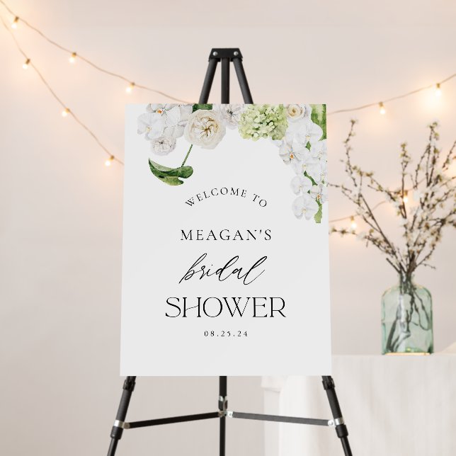 Elegant Greenery Floral Summer Bridal Shower Sign (In Situ (Stand))