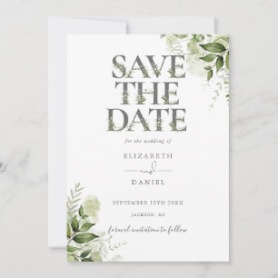 Elegant Greenery Floral Typography Wedding Save The Date