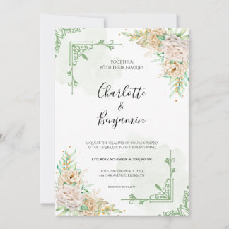 Elegant Greenery Floral Vintage Wedding Invitation