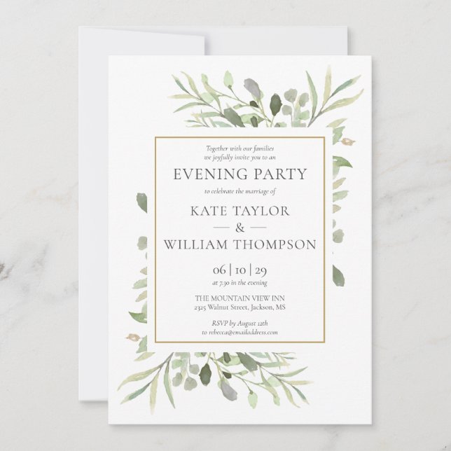 Elegant Greenery Floral Wedding Evening Party Invitation (Front)
