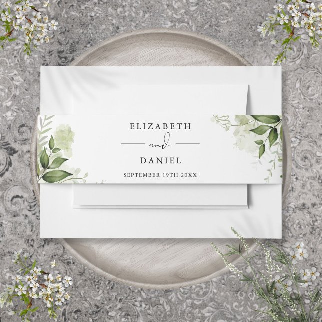Elegant Greenery Floral Wedding Invitation Belly Band (Elegant Greenery Floral Wedding Invitation Belly Band)