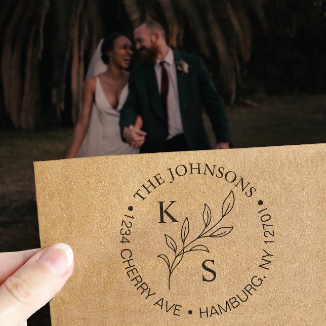 Elegant Greenery Floral Wedding Logo Monogram Self-inking Stamp (Creator Uploaded)