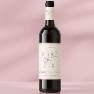 Elegant Greenery Floral Wedding Logo Monogram Wine Label