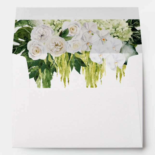 Elegant Greenery Floral Wedding RSVP Address Envelope (Back (Bottom))