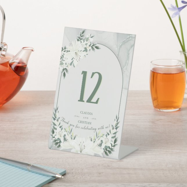 Elegant Greenery Floral Wedding Table Number Sign (In SItu)