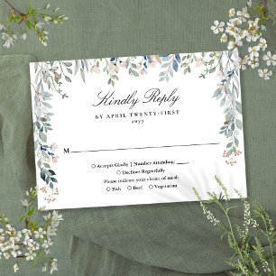Elegant Greenery Floral Wildflowers Wedding RSVP Card
