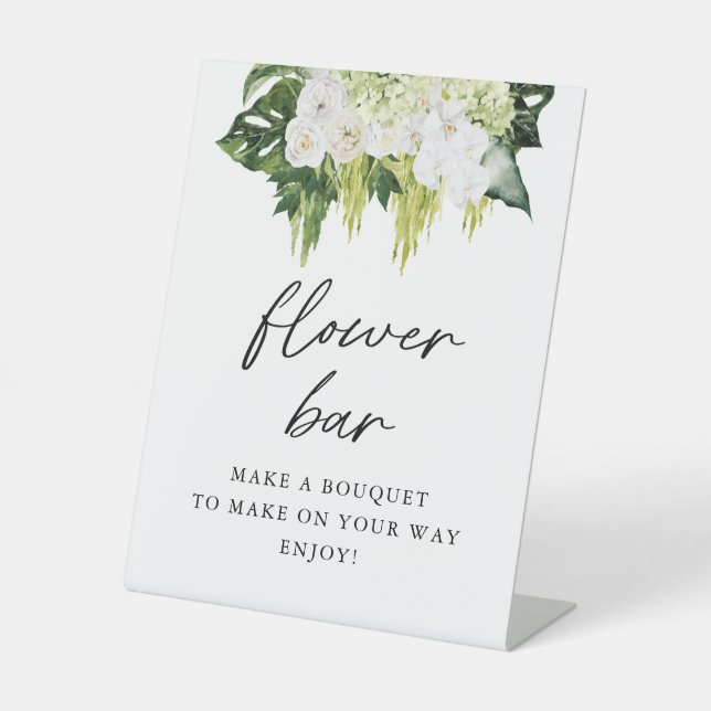 Elegant Greenery Flower Bar Pedestal Sign (Front)