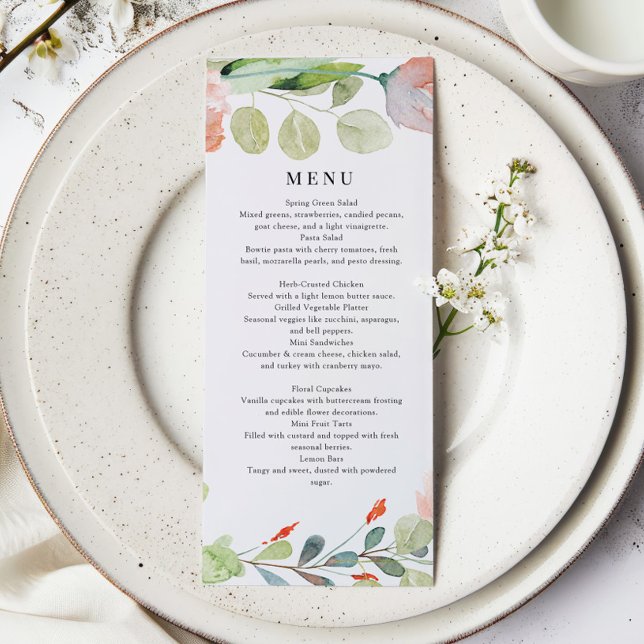 Elegant Greenery Flower Garden Bridal Shower Lunch Menu (Creator Uploaded)