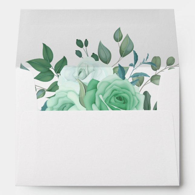 Elegant Greenery Flowers Wedding Return Address Envelope (Back (Bottom))