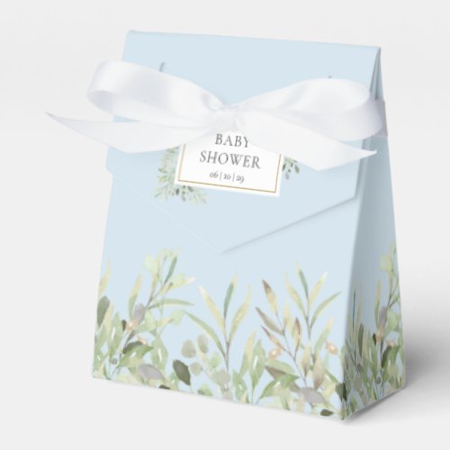 Elegant Greenery Foliage Baby Boy Blue Shower Favor Boxes