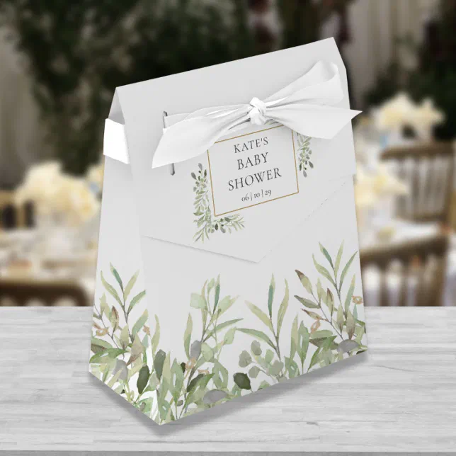 Elegant Greenery Foliage Baby Shower Favor Box | Zazzle