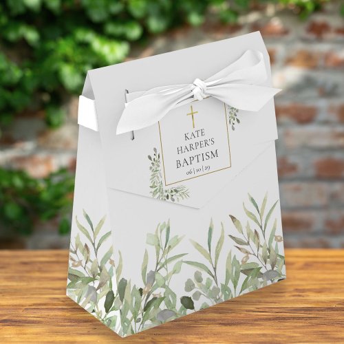 Elegant Greenery Foliage Baptism Favor Box