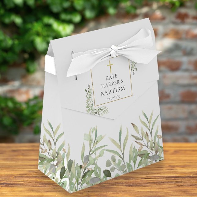 Elegant Greenery Foliage Baptism Favor Box (Creator Uploaded)