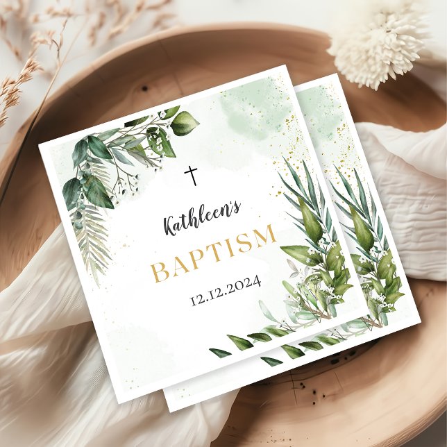 Elegant Greenery Foliage Baptism Napkins (Creator Uploaded)