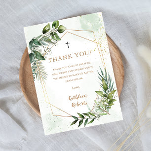 Elegant Greenery Foliage Baptism Thank You Card