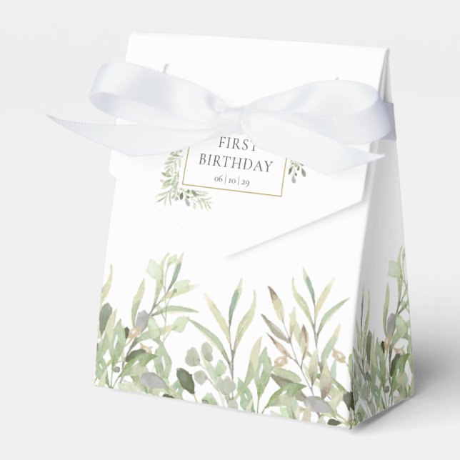 Elegant Greenery Foliage Birthday Favor Box (Front Side)