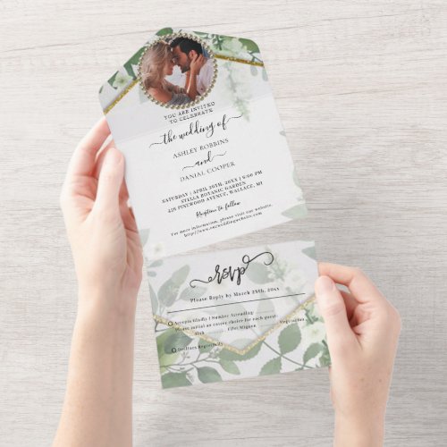 Elegant Greenery Foliage Botanical Wedding All In  All In One Invitation