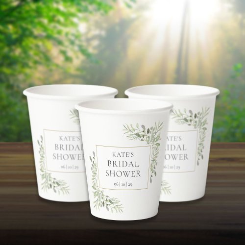 Elegant Greenery Foliage Bridal Shower Paper Cups