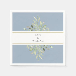 Elegant Greenery Foliage Dusty Blue Wedding Napkins