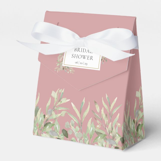 Elegant Greenery Foliage Dusty Rose Bridal Shower  Favor Boxes (Front Side)