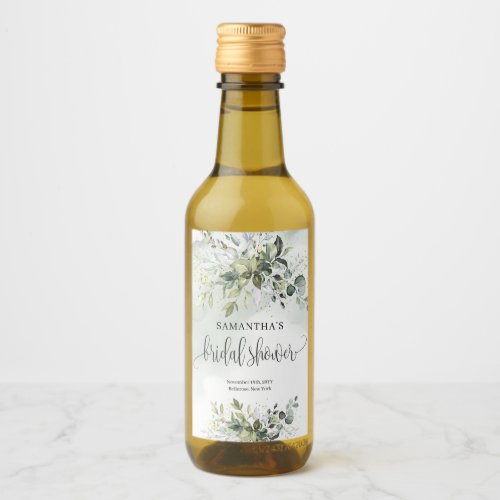 Elegant greenery foliage faux gold Bridal Shower Wine Label