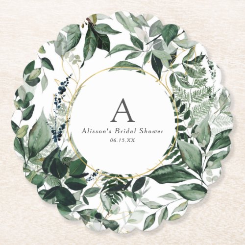 Elegant Greenery Foliage garden bridal brunch Paper Coaster