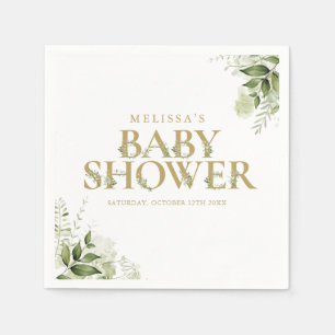 Elegant Greenery Foliage Gold Baby Shower Napkins