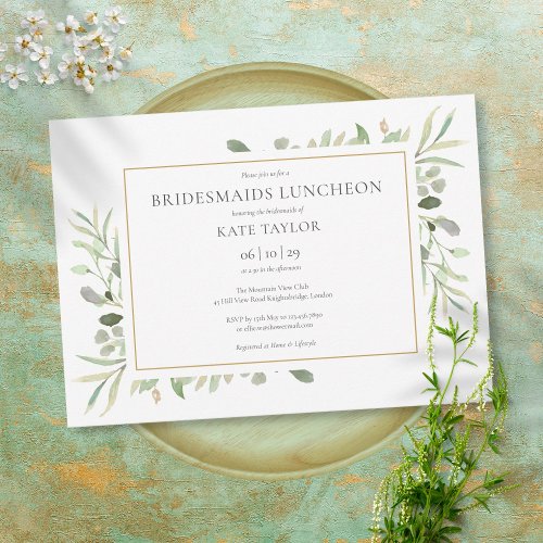 Elegant Greenery Foliage Gold Bridesmaids Luncheon Invitation